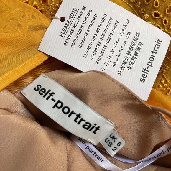 Self-Portrait NWT Tiered Chiffon Mini Cocktail Yellow Mustard Marigold US 2 UK 6 - Picture 7 of 8